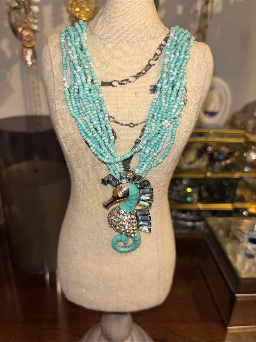 Turquoise look Beaded Seahorse Statement Necklace - Women Jewelry